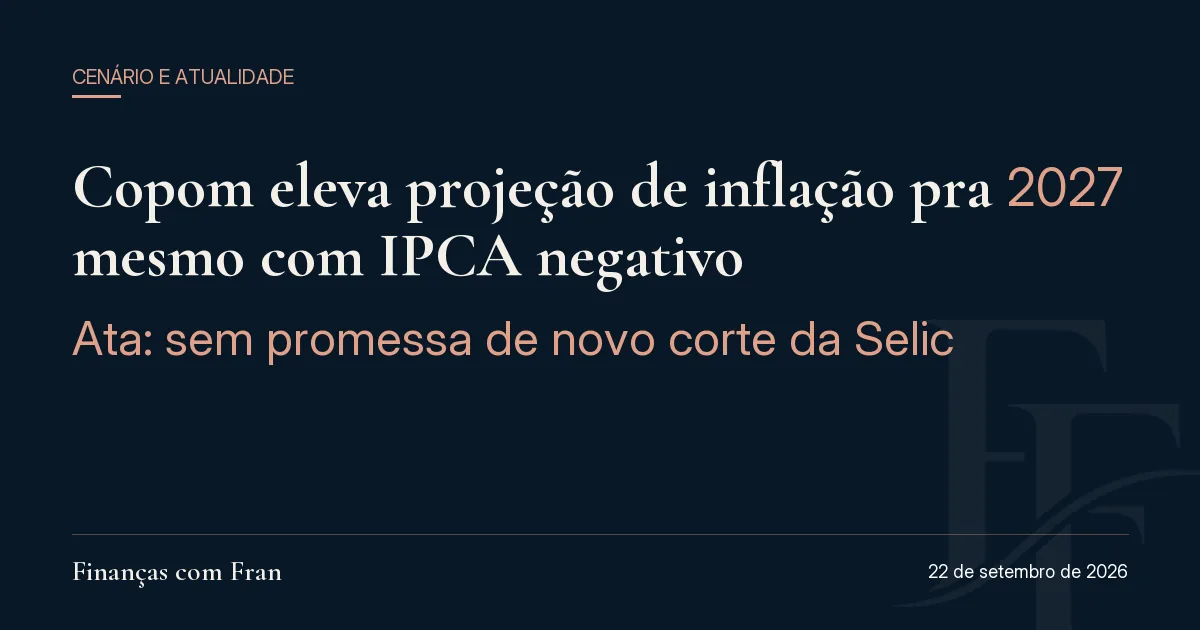 Copom eleva projeção de inflação para 2027, mesmo com IPCA negativo em agosto