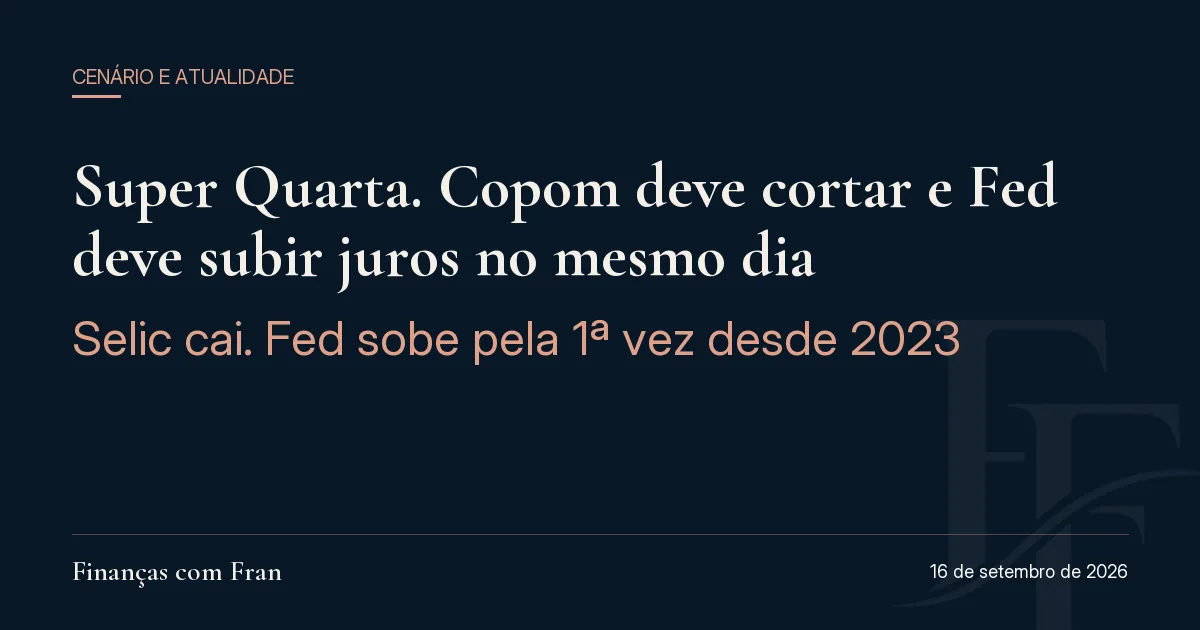 Super Quarta. Copom deve cortar e Fed deve subir juros no mesmo dia