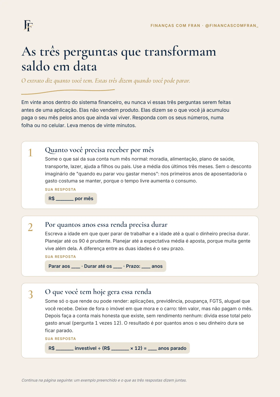 Primeira página do PDF As três perguntas que transformam saldo em data
